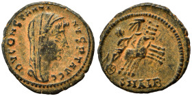 Divus Constantine I, died 337. Follis (bronze, 1.61 g, 15 mm), Alexandria. DV CONSTANTINVS P T AVGG Veiled head of Divus Constantine I right. Rev. S -...