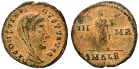 Divus Constantine I, died 337. Follis (bronze, 1.37 g, 15 mm), Alexandria. D V CONSTANTINVS PT AVGG Veiled, draped and cuirassed head right. Rev. Cons...