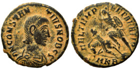 Constantius Gallus, as Caesar, 351-354. Ae (bronze, 3.07 g, 17 mm). Cyzicus. Bareheaded, draped and cuirassed bust right. Rev. Soldier left, spearing ...