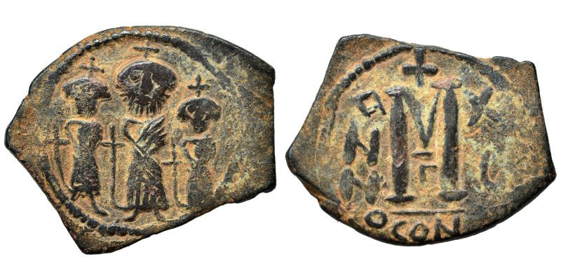 Heraclius, with Martina and Heraclius Constantine, 610-641. Follis (bronze, 4.73...