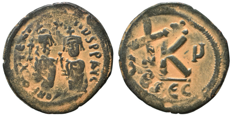 Heraclius, with Heraclius Constantine, 610-641. Half Follis (bronze, 3.76 g, 24 ...