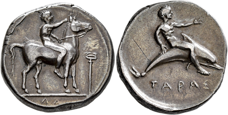 CALABRIA. Tarentum. Circa 415-405 BC. Didrachm or Nomos (Silver, 22 mm, 7.76 g, ...