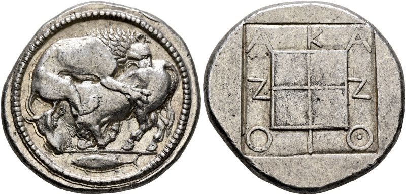 MACEDON. Akanthos. Circa 440-430 BC. Tetradrachm (Silver, 29 mm, 17.25 g, 6 h). ...