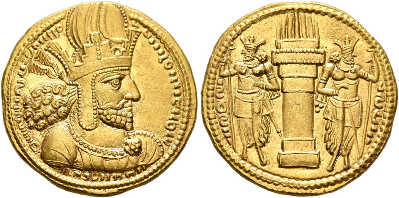 SASANIAN KINGS. Shapur I, 240-272. Dinar (Gold, 21 mm, 7.38 g, 3 h), mint I (‘Kt...