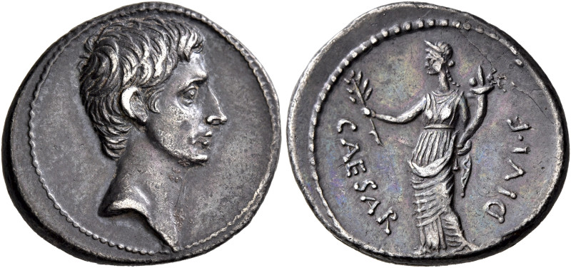 Octavian, 44-27 BC. Denarius (Silver, 20 mm, 4.00 g, 12 h), uncertain mint in It...