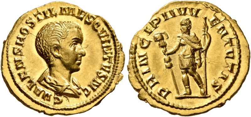 Hostilian, as Caesar, 250-251. Aureus (Gold, 20 mm, 3.88 g, 1 h), Rome. C VALENS...