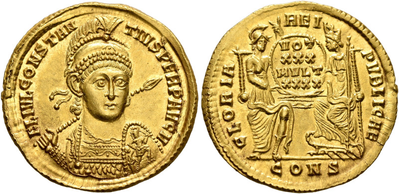 Constantius II, 337-361. Solidus (Gold, 21 mm, 4.51 g, 12 h), Constantinopolis, ...