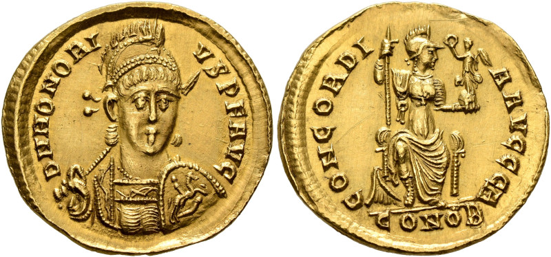 Honorius, 393-423. Solidus (Gold, 21 mm, 4.39 g, 6 h), Constantinopolis, 402-403...