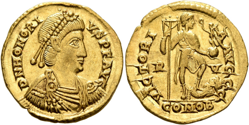 Honorius, 393-423. Solidus (Gold, 21 mm, 4.47 g, 6 h), Ravenna, circa 415-423. D...