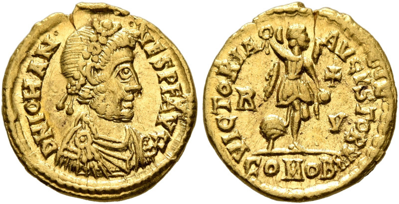 Johannes, usurper, 423-425. Tremissis (Gold, 13 mm, 1.47 g, 12 h), Ravenna. D N ...