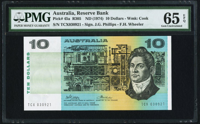 Australia Reserve Bank of Australia 10 Dollars ND (1974) Pick 45a PMG Gem Uncirc...