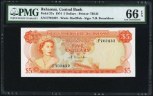 Bahamas Central Bank of the Bahamas 5 Dollars 1974 Pick 37a PMG Gem Uncirculated 66 EPQ. 

HID09801242017