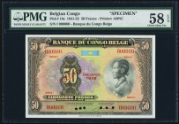 Belgian Congo Banque du Congo Belge 50 Francs 1949 pick 16s Specimen PMG Choice About Unc 58 EPQ. Six POCs.

HID09801242017