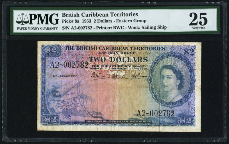 British Caribbean Territories Eastern Group 2 Dollars 5.1.1953 Pick 8a PMG Very ...