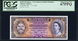 British Honduras Government of British Honduras 2 Dollars 1.11.1961 pick 29b PCGS Superb Gem New 67PPQ. 

HID09801242017