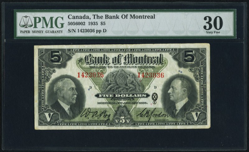 Canada Bank of Montreal 5 Dollars 2.1.1935 Ch. # 505-60-02 PMG Very Fine 30. 

H...
