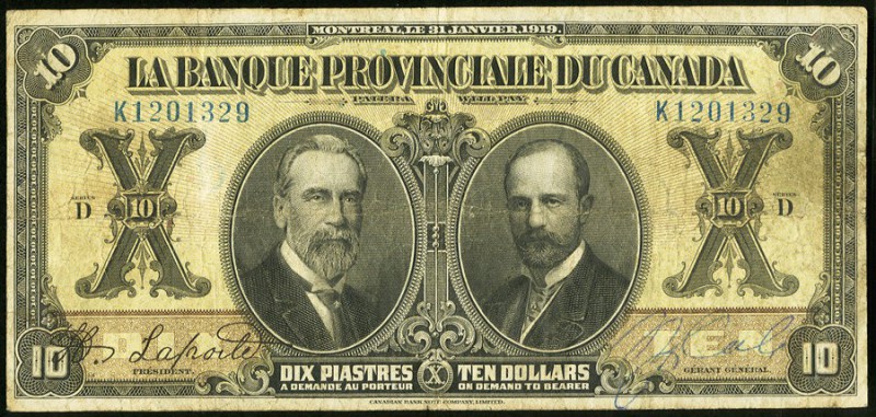 Montreal, PQ- La Banque Provinciale Du Canada $10 Jan. 31, 1919 Ch. # 615-14-14 ...