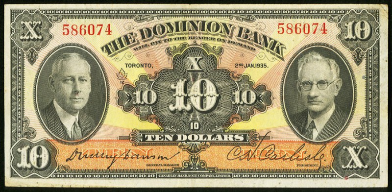 Toronto, ON- Dominion Bank $10 Jan. 2, 1935 Ch. # 220-26-04 Very Fine. 

HID0980...