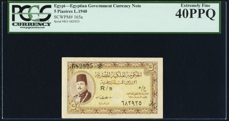 Egypt Egyptian Government 5 Piastres 1940 Pick 165a PCGS Extremely Fine 40PPQ. 
...