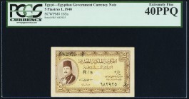 Egypt Egyptian Government 5 Piastres 1940 Pick 165a PCGS Extremely Fine 40PPQ. 

HID09801242017