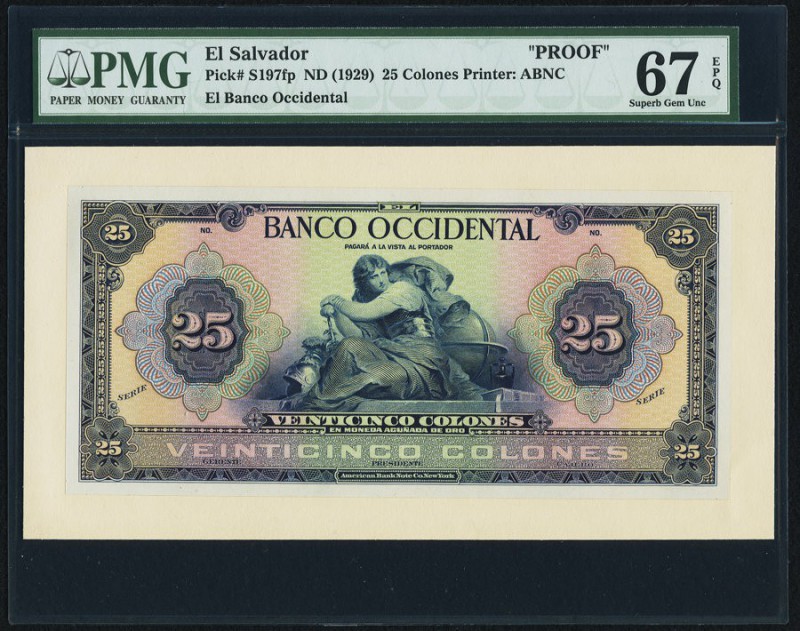 El Salvador Banco Occidental 25 Colones ND (1929) Pick S197fp Front Proof PMG Su...