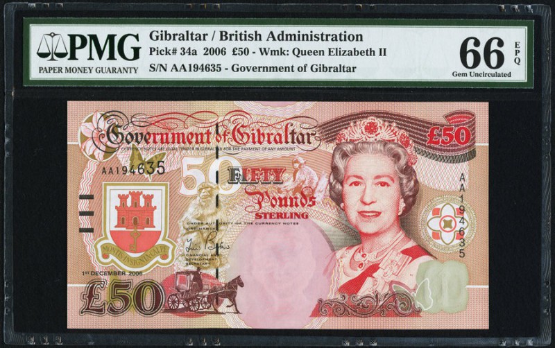 Gibraltar Government of Gibraltar 50 Pounds 1.12.2006 Pick 34a PMG Gem Uncircula...