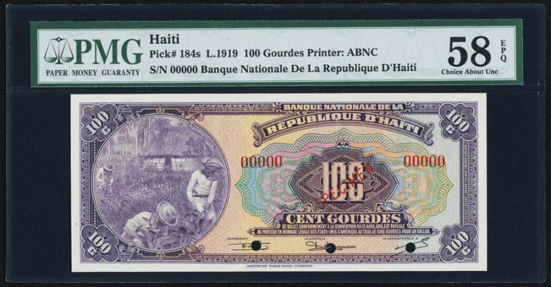 Haiti Banque Nationale de la Republique d'Haiti 100 gourdes 1919 Pick 184s Speci...