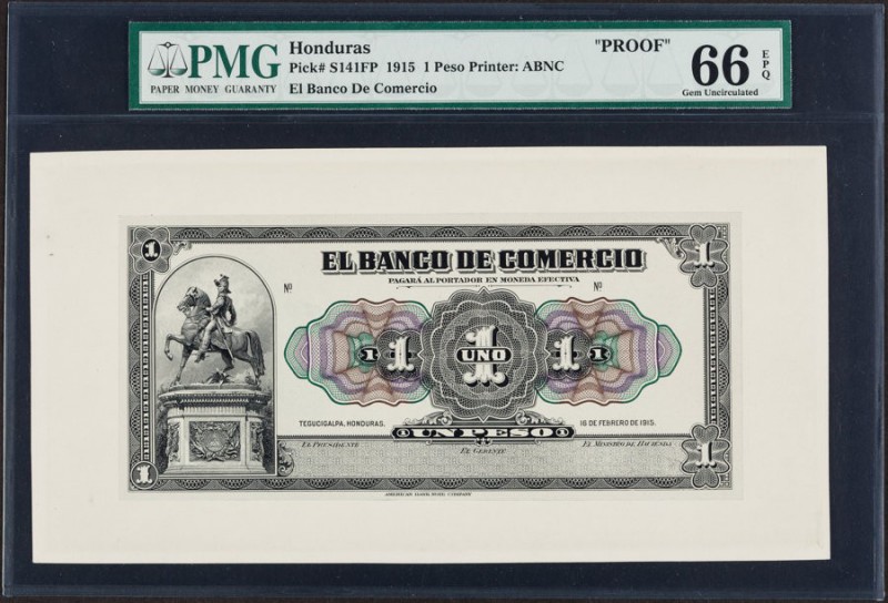 Honduras Banco de Comercio 1 Peso 1915 Pick S141FP Front Proof PMG Gem Uncircula...