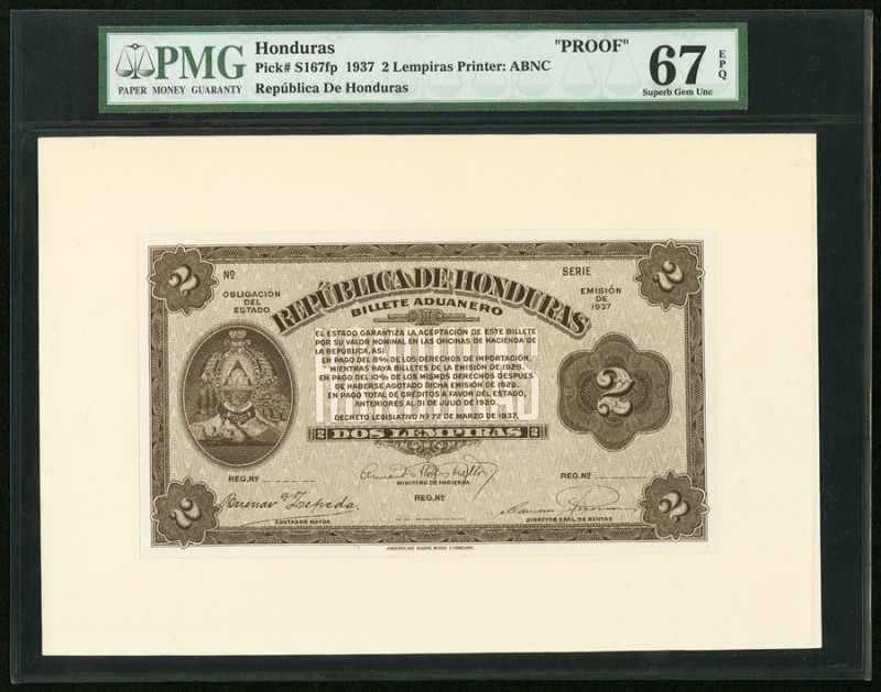Honduras Republica 2 Lempiras 1937 Picks S167fp and S167bp Front and Back Proofs...