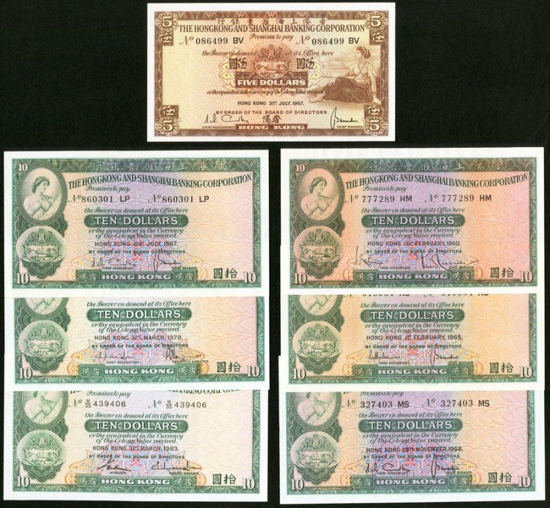 A Group of $5 and $10 Notes from the Hong Kong and Shanghai Banking Corporation....