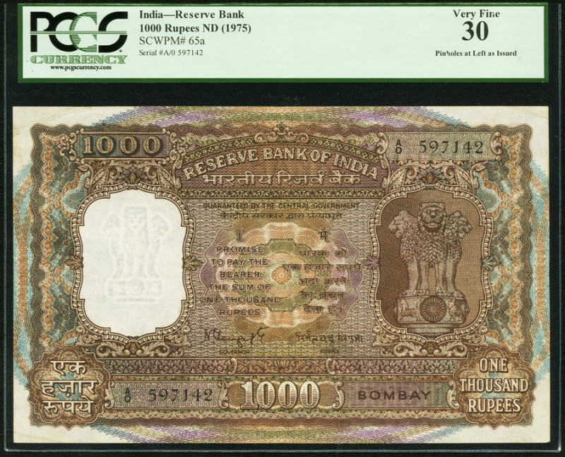 India Reserve Bank of India 1000 Rupees ND (1975) Pick 65a PCGS Very Fine 30. Pi...