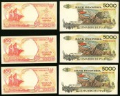 Solid Serial Number 222222 Indonesia Bank Indonesia 100 Rupiah 1992 Pick 127a, Three Examples; 500 Rupiah 1992 Pick 128a, Three Examples Choice Crisp ...