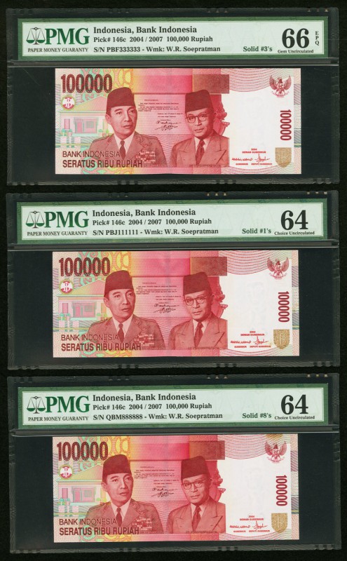 Indonesia Bank Indonesia 100,000 Rupiah 2004/2007 Pick 146c Three Solid Serial N...