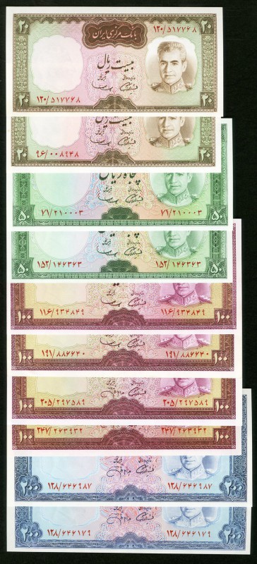 Ten Iranian Notes Issued Primarily During the Early 1970s. About Uncirculated. 
...