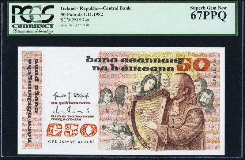 Ireland Central Bank of Ireland 50 Pounds 1.11.1982 Pick 74a PCGS Superb Gem New...