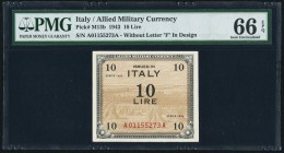 Italy Allied Military Currency 10 Lire 1943 Pick M13b PMG Gem Uncirculated 66 EPQ. 

HID09801242017