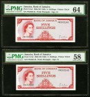 Jamaica Bank of Jamaica 5 Shillings 1960 (ND 1964) Pick 51Ad Two Consecutive Examples PMG Choice Uncirculated 64; Choice About Unc 58. 

HID0980124201...