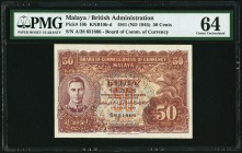 Malaya Board of Commissioners of Currency 50 Cents 1.7.1941 (ND 1945) Pick 10b PMG Choice Uncirculated 64. Second variety of this popular type. Dated ...