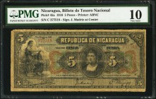 Nicaragua Tesoro Nacional 5 Pesos 1.1.1910 Pick 45a PMG Very Good 10. Ink stain.

HID09801242017