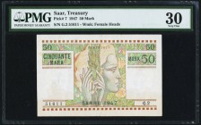 Saar Saar Treasury 50 Mark 1947 Pick 7 PMG Very Fine 30. Tears; stained.

HID09801242017