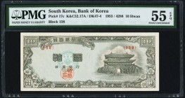 South Korea Bank of Korea 10 Hwan 1955 Pick 17c PMG About Uncirculated 55 EPQ. 

HID09801242017