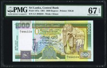 Sri Lanka Central Bank of Sri Lanka 1000 Rupees 1.1.1991 Pick 107a PMG Superb Gem Unc 67 EPQ. Tied for the finest grade in the PMG Population Report, ...