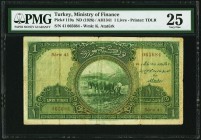 Turkey Ministry of Finance 1 Livre ND (1926) Pick 119a PMG Very Fine 25. An honestly circulated and original example. Visually pleasing and very popul...