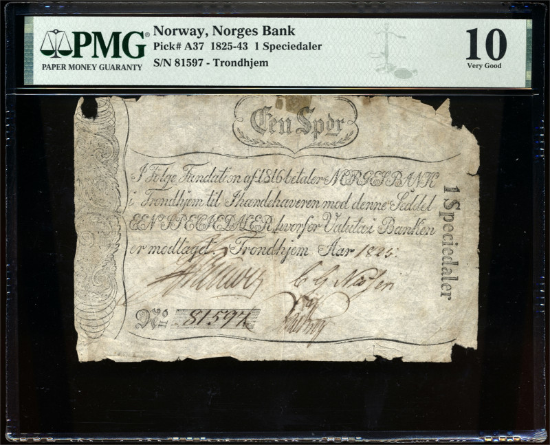 1 Speciedaler 1825 81597 PMG 10, Pick A37. Rare banknote, with only a handul kno...