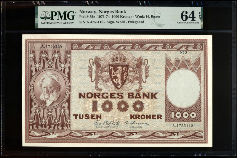 * 1000 Kroner 1972 A4755118 PMG 64EPQ, Pick 35e. Scarce large-size banknote. Vir...