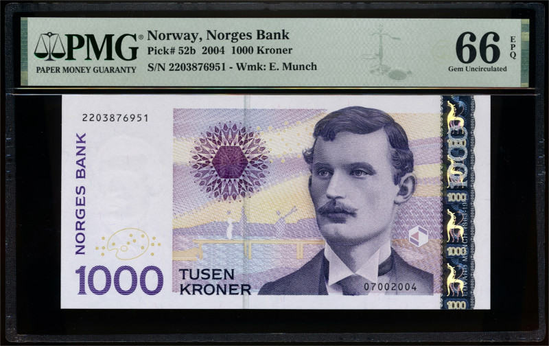 * 1000 Kroner 2004 2203876951 PMG 66EPQ, Pick 52b. Lovely condition on this larg...