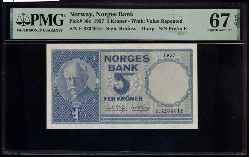 * 5 Kroner 1957 E3234015 PMG 67EPQ, Pick 30a. https://www.pmgnotes.com/certlooku...