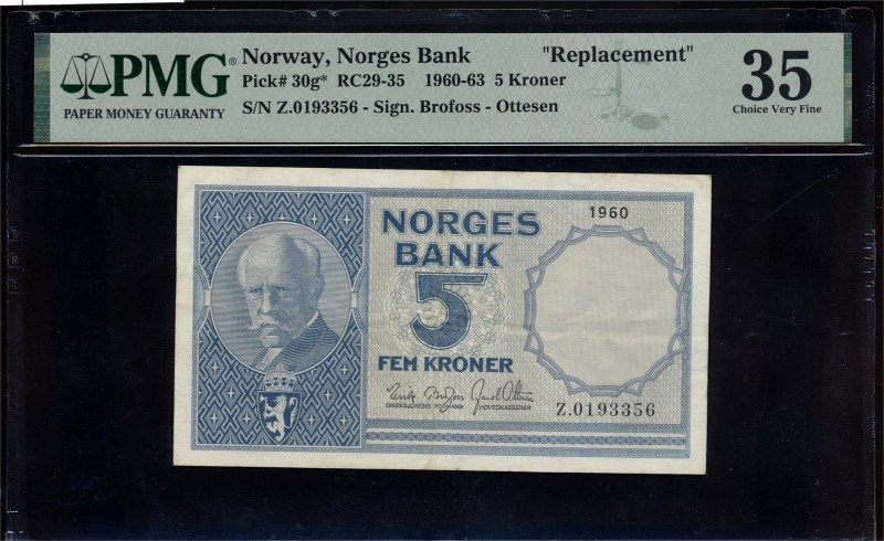 5 Kroner 1960 Z0193356 PMG VF35, Pick 30g*. https://www.pmgnotes.com/certlookup/...