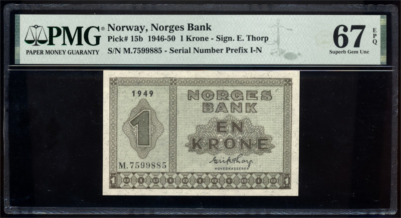 * 1 Krone 1949 M7599885 PMG 67EPQ, Pick 15b. https://www.pmgnotes.com/certlookup...