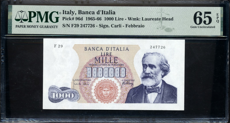 * ITALY. 1000 Lire 1965-66 F29 247726 PMG 65EPQ, Pick 96d. https://www.pmgnotes....